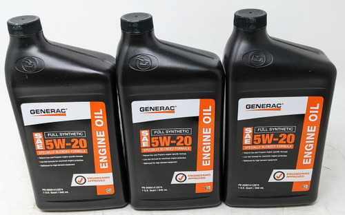 Generac Full Synthetic Motor Oil 5W-20 SN Quart Bottle Part# A0001412874 (Pack of 3)