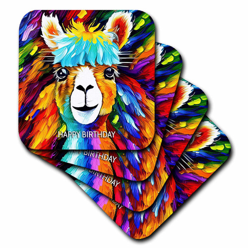 3dRose Happy Birthday. Artistic Image of an Alpaca Animal in Bold Colors - Coasters (cst-379152-3)