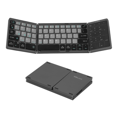 DeLUX Foldable Bluetooth Keyboard with 2-in-1 Touchpad, 64 Keys Wireless Folding Keyboard, Portable Travel Keyboard for iOS Android Windows Mac OS, Support 3 Devices (KF16)