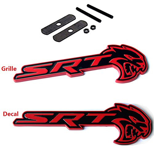 2x OEM SRT HELLCAT Grille and Decal Emblem Challenger Charger Dodge L Red Frame