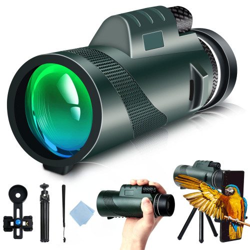 Monocular Telescope High Powered Prism, Monocular Telescope for Smartphone with Adapter,Compact Bird Watching Hunting Wildlife Travel Camping Monocular for Adults with Phone Tripod 50X60