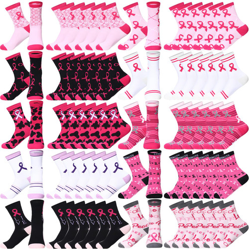 Panitay 60 Pairs Women Breast Cancer Awareness Socks Bulk 10 Styles Pink Ribbon Soft Sport Sock Gifts Accessories (Crew Socks) Panitay 60 Pairs Women Breast Cancer Awareness Socks Bulk 10 Styles Pink Ribbon Soft Sport Sock Gifts Accessories (Crew Socks)