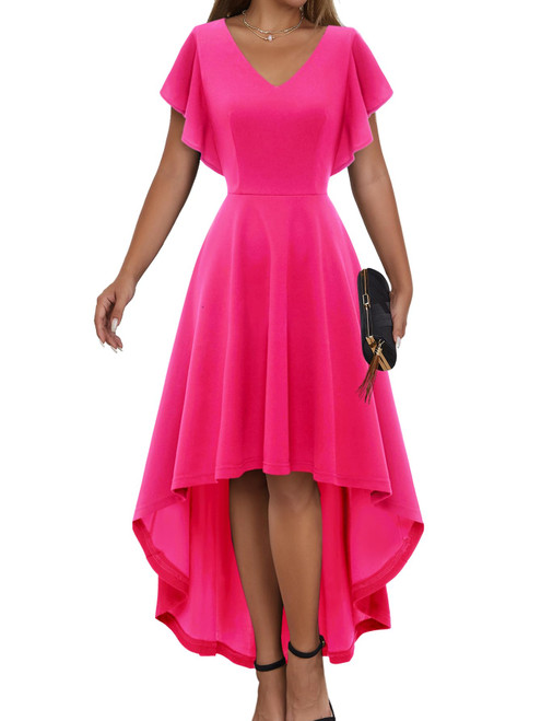 DRESSTELLS Formal Dresses for Women Wedding Guest 2023, Cocktail Holiday Party High Low Evening Dress, Fall Winter Fit Flare Modest Church Dress Rose 2XL DRESSTELLS Formal Dresses for Women Wedding Guest 2023, Cocktail Holiday Party High Low Evening Dress, Fall Winter Fit Flare Modest Church Dress Rose 2XL