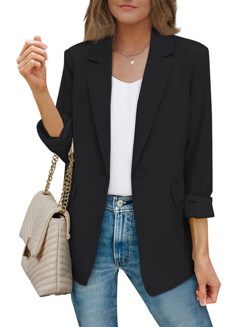 AUTOMET Blazer for Women 2023 Bussiness Casual Blazer Jacket Open Front Work Office Womens Blazer Cropped Blazer Casual Black