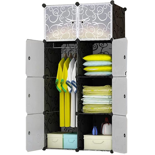 BRIAN & DANY Portable Wardrobe Closet - Cube Storage Organizer with 1 Hanging Rails, Modular Wardrobe for Space Saving, Bedroom Armoires for Toys, Shoes, Clothes - 8 Cubes