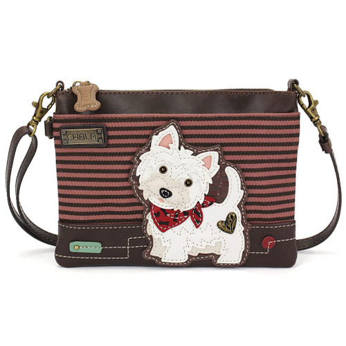 CHALA Mini Crossbody/Purse with Convertible Strap Stylish, Compact, Versatile - Westie - Burgundy Stripe