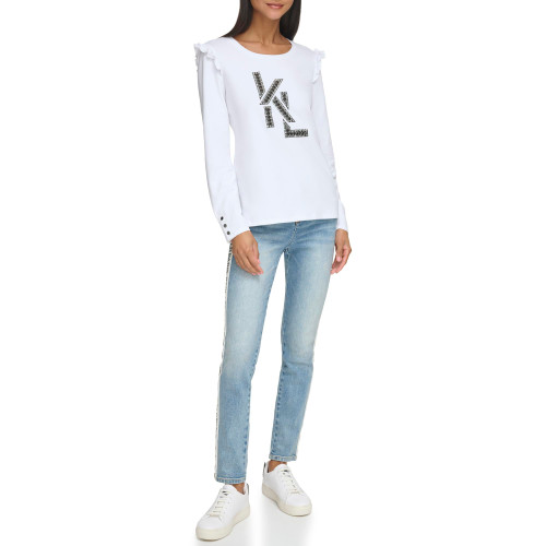 Karl Lagerfeld Paris Women's Logo with Detail Top, White