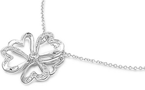 Clover Pendant Heart Necklace Clear Simulated CZ .925 Sterling Silver Clover Pendant Heart Necklace Clear Simulated CZ .925 Sterling Silver