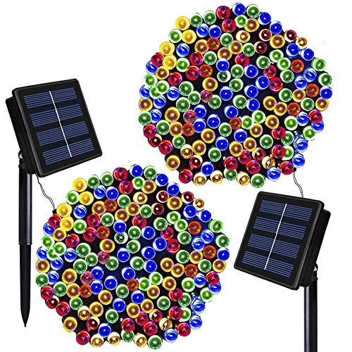Solar Christmas Lights Solarmks 2 Pack Solar String Lights 72ft 200 LED 8 Modes Waterproof Solar Fairy String Lights for Outdoor, Gardens, Homes, Wedding, Christmas Party,Xmas Tree (Multi-color)