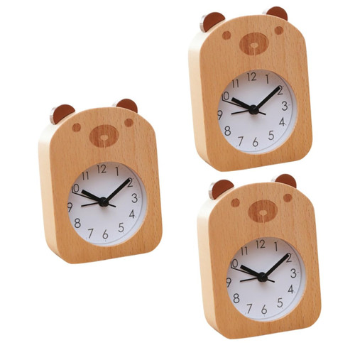 IMIKEYA 3pcs Arab Number Desk Clock Kids Alarm Clock Dorm Alarm Clock Simple Alarm Clock Loud Alarm Desk Wood Clock Super Silent Alarm Clock Student Wooden Mechanical Clock Cartoon