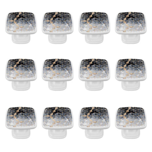 TBOUOBT 12 Pack Cabinet Knobs Dresser Knobs Drawer Knobs Kitchen Cabinet Knobs, Knobs for Cabinets and Drawers, Cube Golden Grey Geometric Pattern