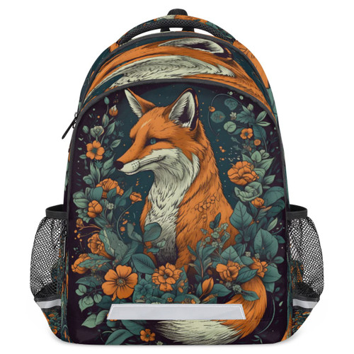 OMFUNS Cute Animal Fox School Backpack for Girl Boy Teen Floral Flower Student Bookbag for Elementary Primary Junior School Bags College Travel Daypack Laptop Backpack for Men Women