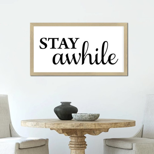 Chic Style Life Positive Quote Wooden Signs with Bible Verse Stay Awhile Beige Frame Wooden Plaque for Laundry Room Farmhouse Cottage Porch Cafe Bar Wall Decor Birthday Housewarming Gift 12x22in