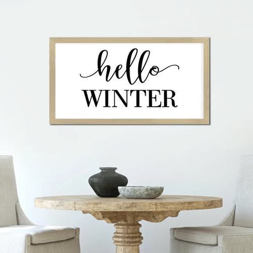 Retro Style 12x22in Farmhouse Wood Sign with Life Positive Quote Hello Winter Family Quote Beige Frame Wooden Plaque for Laundry Room Farmhouse Porch Cottage Wall Decor Birthday Housewarming Gift