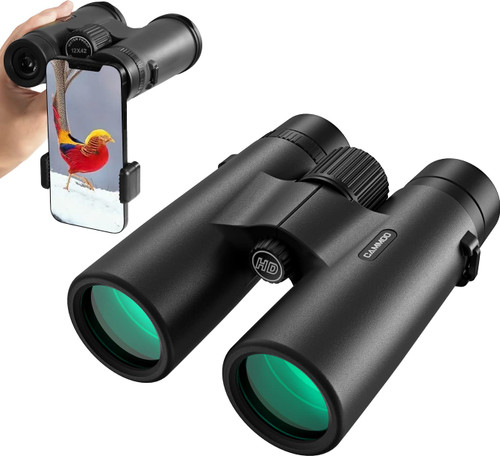 CAMMOO 12x42 HD Binoculars, IPX7 Fog & Waterproof Binoculars for Adults, Large View SMC Lens Bright BAK-4 Prism, Professional Binoculars with Universal Phone Adapter for Bird Watching Hunting