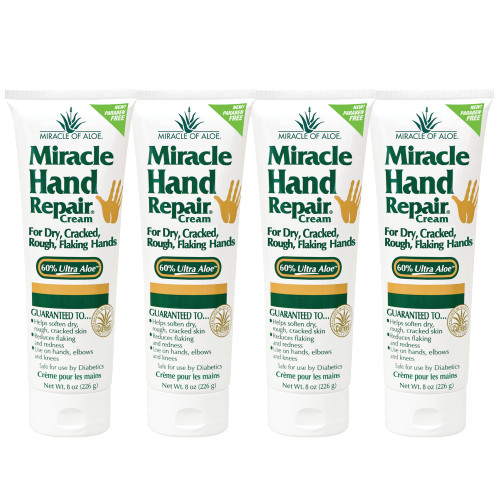 Miracle of Aloe Miracle Hand Repair Cream 8 oz Healing Aloe Vera Lotion for Dry, Cracked Hands with 60% Ultra Aloe Gel - Moisturizes, Softens, and Repairs - Non-Greasy, Lightly Scented (4-Pack)