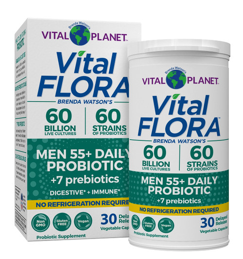 Vital Planet - Vital Flora Men 55+ Daily Shelf Stable Probiotic 60 Billion Cultures and 60 Strains, Immune and Digestive Support Probiotics for Men with Organic Prebiotics, 30 Capsules