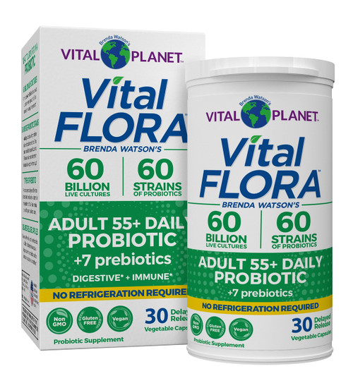 Vital Planet - Vital Flora Adult 55+ Daily Shelf Stable Probiotic 60 Billion Cultures and 60 Strains, Immune and Digestive Support Probiotics for Women and Men with Organic Prebiotics, 30 Capsules Vital Planet - Vital Flora Adult 55+ Daily Shelf Stable Probiotic 60 Billion Cultures and 60 Strains, Immune and Digestive Support Probiotics for Women and Men with Organic Prebiotics, 30 Capsules
