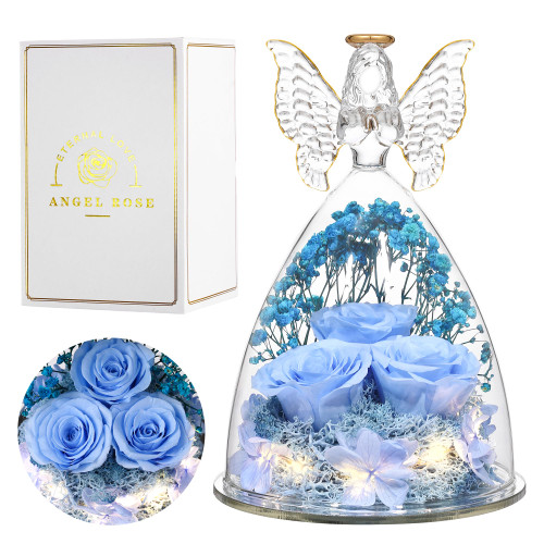 Tiaronics Gifts for her, Glass Angel Figurine with Three Roses Gifts,Preserved Forever Real Rose Gifts for Women, Angel Guardian with Rose Flower Gift, Sky Blue Tiaronics Gifts for her, Glass Angel Figurine with Three Roses Gifts,Preserved Forever Real Rose Gifts for Women, Angel Guardian with Rose Flower Gift, Sky Blue