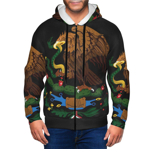 GLOOOB Mexican Coat Of Arms 3d Print Men'S Zip-Up Hoodie Pullover Hooded Sweatshirt Hoodies With Big Pockets X-Large Black