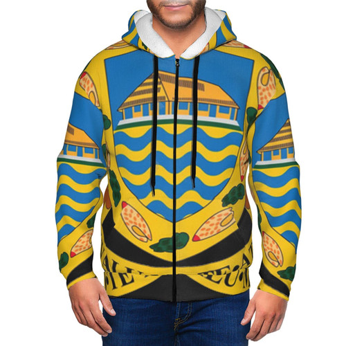 GLOOOB Coat Of Arms Of Tuvalu 3d Print Men'S Zip-Up Hoodie Pullover Hooded Sweatshirt Hoodies With Big Pockets X-Large Black
