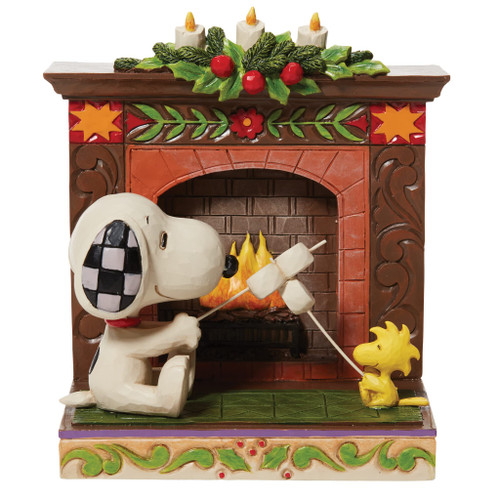 Enesco Jim Shore Peanuts Snoopy and Woodstock Fireplace Figurine, 4.53 Inch, Multicolor