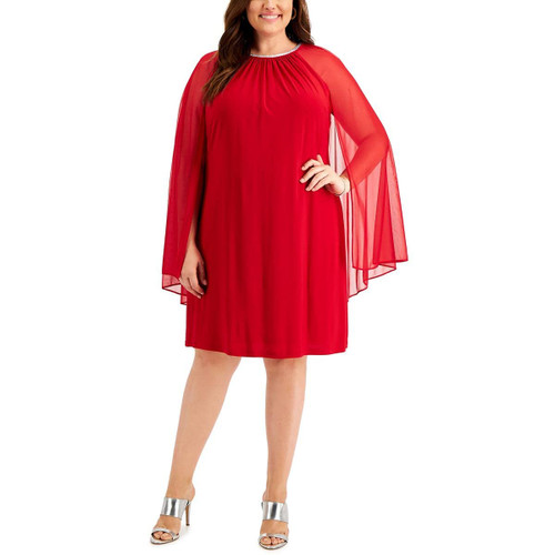 R&M Richards Womens Plus Chiffon Embellished Cocktail and Party Dress Red 16W