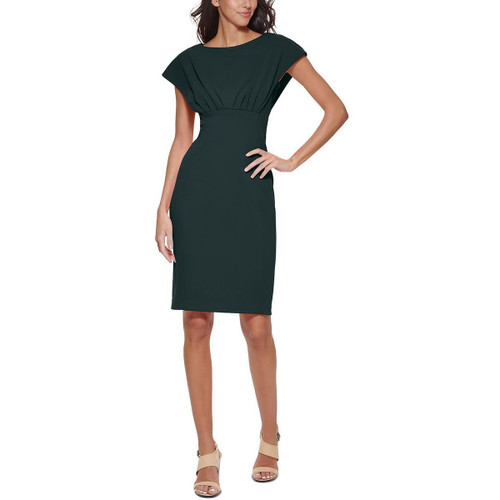 Calvin Klein Womens Pleated Midi Sheath Dress Green 2