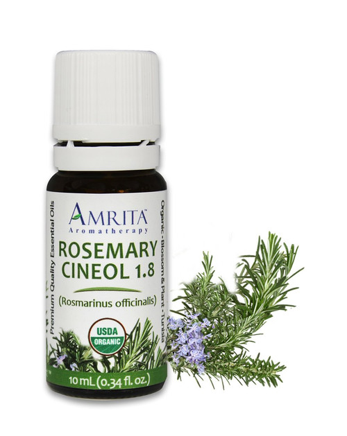 Amrita Aromatherapy Organic Rosemary, Cineol 1.8 Essential Oil, 100% Pure Undiluted Rosemarinus officinalis, Therapeutic Grade, Premium Quality Aromatherapy Oil, Tested & Verified, 60ML