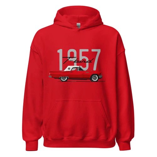 JG Infinite 1957 Thunderbird Flame Red T-Bird Hardtop Antique Classic Car American Automotive Nostalgia Hoodie