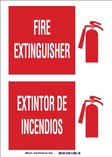 Brady 38482 Aluminum Bilingual Sign, 14" X 10", Legend "Fire Extinguisher/Exitintor De Incendios (with Picto)"