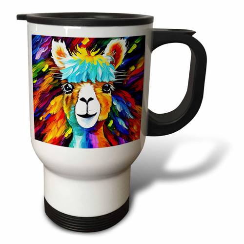 3dRose Artistic image of an alpaca animal. Bold colors. Digital painting - Travel Mugs (tm-379151-1)