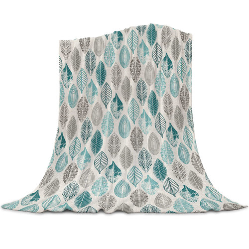 Fleece Blanket Lightweight Cozy Throw Blanket Vintage Grey Teal Green Leaf Warm Bed Blanket,50x60 Inch Flannel Blanket Fit Sofa,Bed,Couch,Luxury Microfiber Throws
