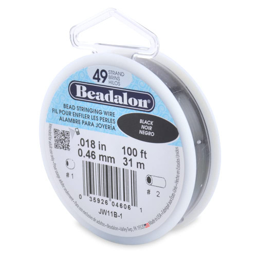 Beadalon 49 Strand Stainless Steel Bead Stringing Wire.018 in / 0.46 mm, Black, 100 ft / 31 m