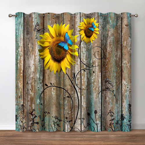 Jekeno Sunflower Blackout Curtains Rustic Floral Country Curtain Farmhouse Primitive Rural Wood Texture Theme Decor for Bedroom Living Room Grommet Window Drapes, 42 Wide 84 Long inches, 2 Panels Jekeno Sunflower Blackout Curtains Rustic Floral Country Curtain Farmhouse Primitive Rural Wood Texture Theme Decor for Bedroom Living Room Grommet Window Drapes, 42 Wide 84 Long inches, 2 Panels