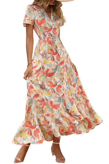 PRETTYGARDEN Women's Summer Wrap Maxi Dress Casual Boho Floral V Neck Short Sleeve Ruffle Hem Split Beach Long Dresses (White Floral,Medium) PRETTYGARDEN Women's Summer Wrap Maxi Dress Casual Boho Floral V Neck Short Sleeve Ruffle Hem Split Beach Long Dresses (White Floral,Medium)