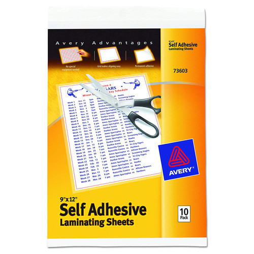 Avery Self-Adhesive Laminating Sheets, 9' x 12', Pack of 10 (73603)