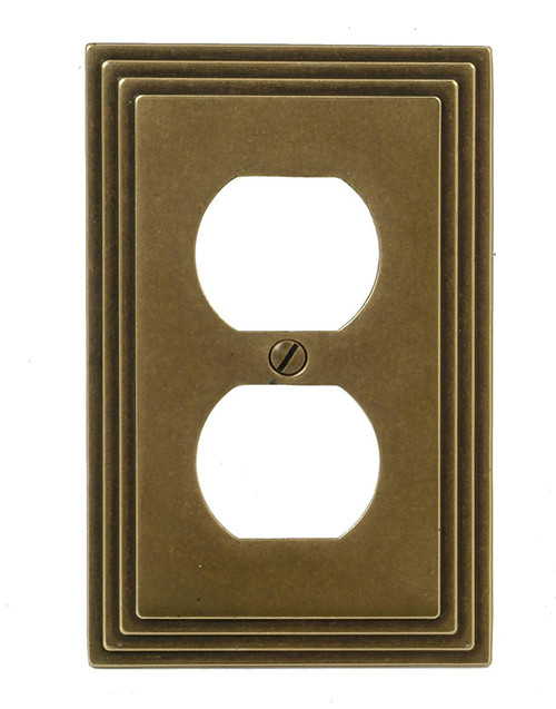 AmerTac 84DRB Amerelle Steps 1 Duplex Outlet Wallplate, Rustic Brass Cast