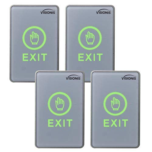 Visionis 4 Pack FPC-7552 VIS-7026 Indoor Touch Sensitive Type Standard Size Push to Exit Button for Door Access Control with LED NC COM and NO Outputs