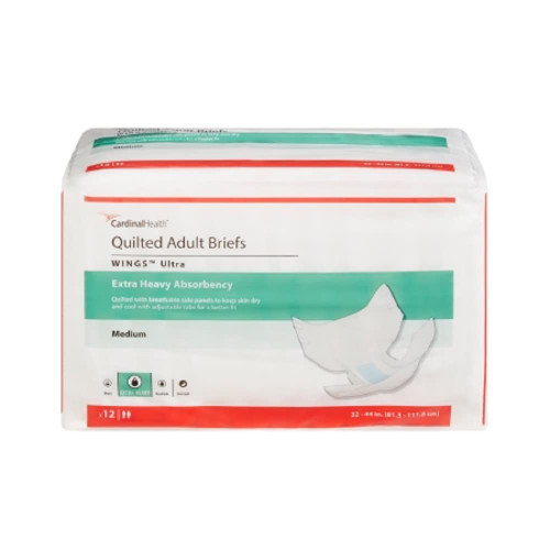 Wings Ultra Quilted Adult Briefs Extra Heavy Absorbency, Medium, 32" - 44" (Case of 96)