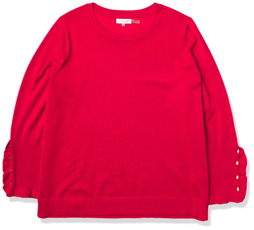 Calvin Klein Women's Crew Neck Sweater w/Ruffle Sleeves (Plus Size), Rouge, 1X