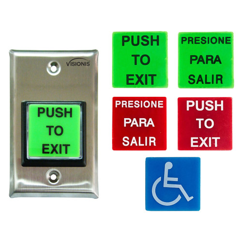 Visionis VIS-7040 Indoor Green Red Blue Square Request to Exit Button for Door Access Control with LED Light, NC, C and NO Outputs
