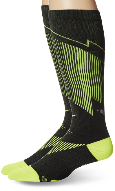 NIKE Elite Graduated Compression OTC Running Socks, Black/Yellow, US11
