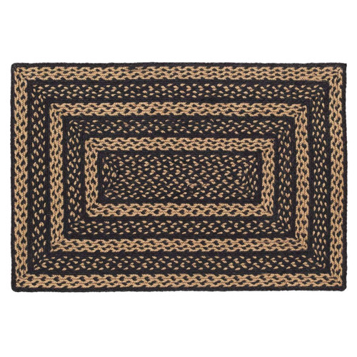 VHC Brands Farmhouse Jute Rectangular Rug 24x36 Country Braided Flooring, Country Black and Tan