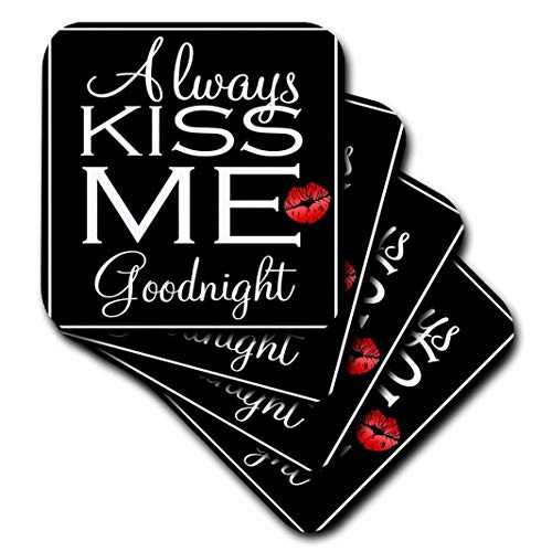 3dRose CST_211117_2 Always Kiss Me Goodnight with Kissing Lips in Red Soft Coasters, (Set of 8)