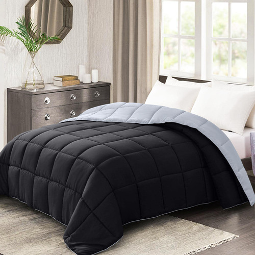 Homelike Moment California King Lightweight Comforter Black - All Season Down Alternative Bed Comforter Summer Duvet Insert Quilted Reversible Comforters Cal King Size Black/Light Grey