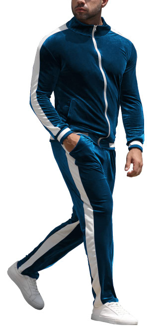 YAOGRO Velour Tracksuit Sweatsuit Set:Men's Jogging Suits Full Zip Casual Jackets Pants 2 piece Outfit Blue
