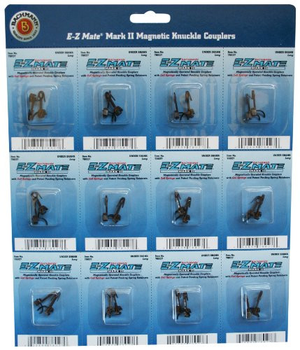 Bachmann Trains E - Z Mate Mark II Magnetic Knuckle Couplers with Metal Coil Spring - Under Shank - Long (12 Coupler pairs per card) - HO Scale