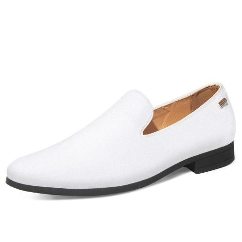 UUBARIS Mens Casual Velvet Loafers Lightweight Slip-on Dress Shoes Fashion Style Driving Shoess White Size 8