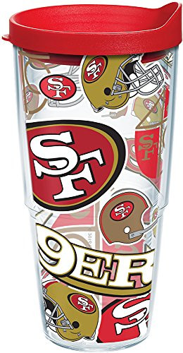 Tervis 1248323 NFL San Francisco 49ers All Over Tumbler with Wrap and Red Lid 24oz, Clear